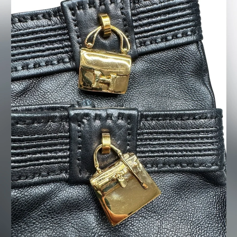 Hermes Kelly Constance Gold Amulette Black Lambskin Leather Gloves Size XS 6.5